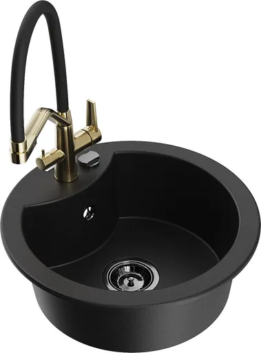 MEXEN/S MEXEN/S - Diego granitový drez 1-miska vrátane batérie Duo, čierna 6512-77-671701-57-B