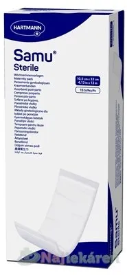 Samu Sterile pôrodnícke vložky, sterilné, 10,5x33 cm, 15 ks