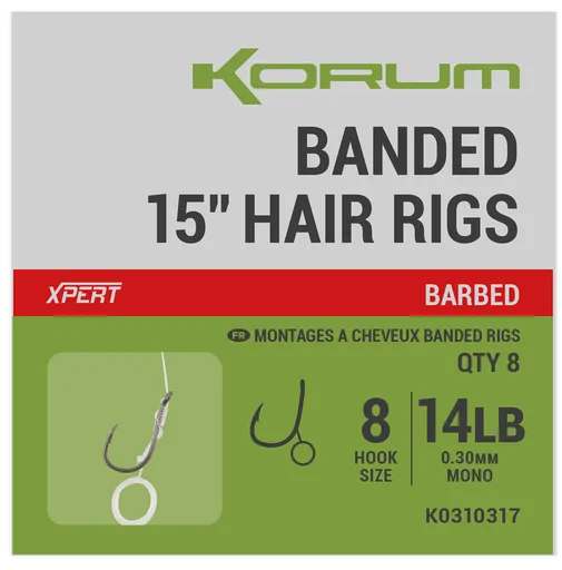 Korum náväzec banded hair rigs barbed 8 ks dĺžka 15" - veľkosť háčika 12