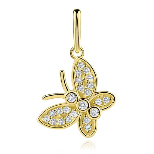 Zlatý prívesok 9K motýľ s trojzirkónovým telom a zirkónovými krídlami