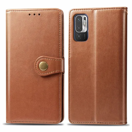 LEATHER BUCKLE Peňaženkový obal Xiaomi Redmi Note 10 5G / Poco M3 Pro hnedý