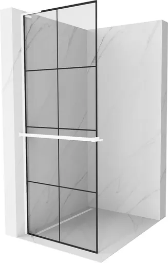 MEXEN/S - Kioto+ L Sprchová zástena WALK-IN s poličkou a držiakom uterákov 80 x 200, čierny vzor, biela 800-080-123-20-77