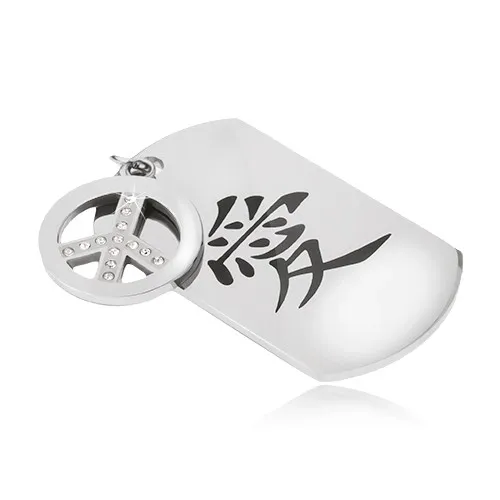 Oceľový prívesok, známka s čínskym symbolom lásky, znak mieru