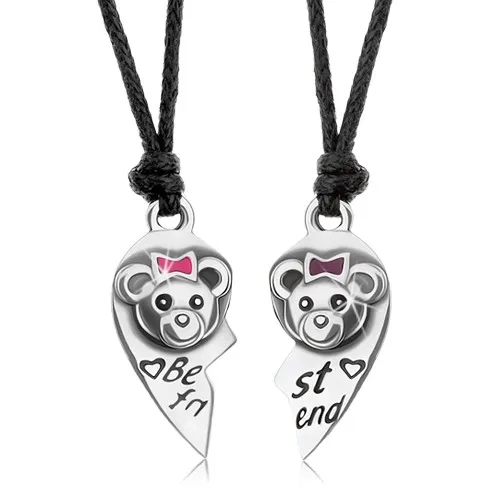 BEST FRIENDS šnúrkové náhrdelníky, rozpolené srdce, mackovia