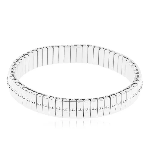 Strečový náramok z ocele 316L, strieborná farba, úzke články s bodkami