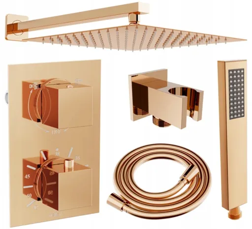 MEXEN/S MEXEN/S - Cube DR02 podomietkový sprchový SET + slim sprcha 25, ružové zlato 77502DR0225-60