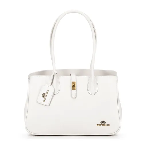 Kožená shopperka s brmbolcom krémová 100-4E-229-0