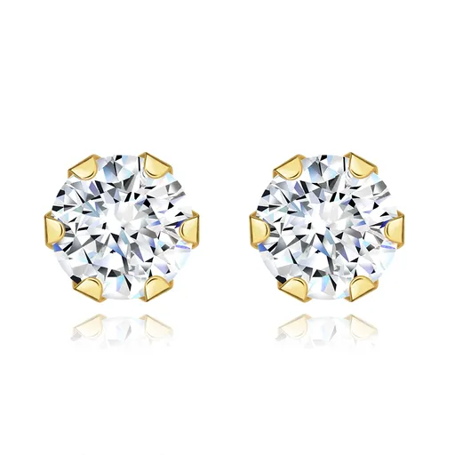 Náušnice zo žltého 375 zlata - číry brúsený zirkón okrúhleho tvaru, 5 mm
