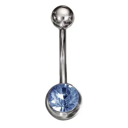 Oceľový piercing do brucha, akvamarínový kamienok