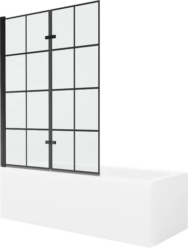 MEXEN/S - Cubik obdĺžniková vaňa 150 x 70 cm s panelom + vaňová zástena 120, čierna vzor 550315070X9212027077