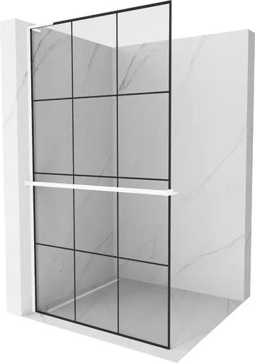 MEXEN/S - Kioto+ L Sprchová zástena WALK-IN s poličkou a držiakom uterákov 110 x 200, čierny vzor, biela 800-110-123-20-77