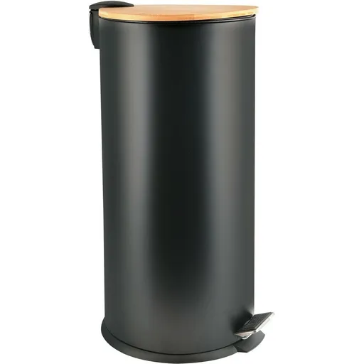 Spirella Pedálový odpadkový kôš s bambusovým vekom Adonis 30 l, matná čierna