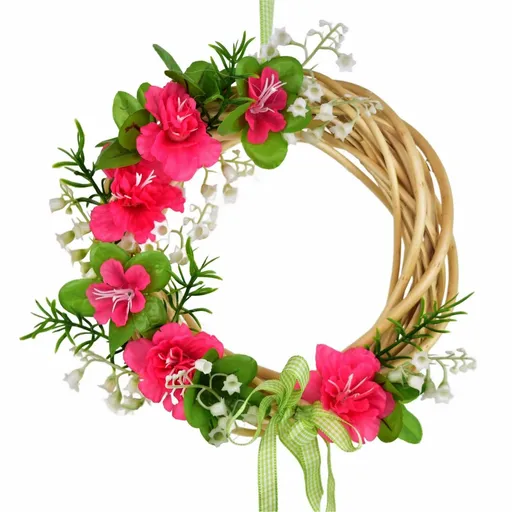 Jarný prútený veniec Azalka, 20 cm, ružová
