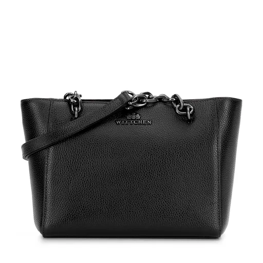 Dámska ramenná kožená kabelka čierno-grafitová 100-4E-604-G1