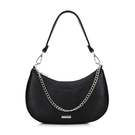 Damska torebka bagietka z łańcuszkiem czarno - srebrna 29-4Y-602-1S
