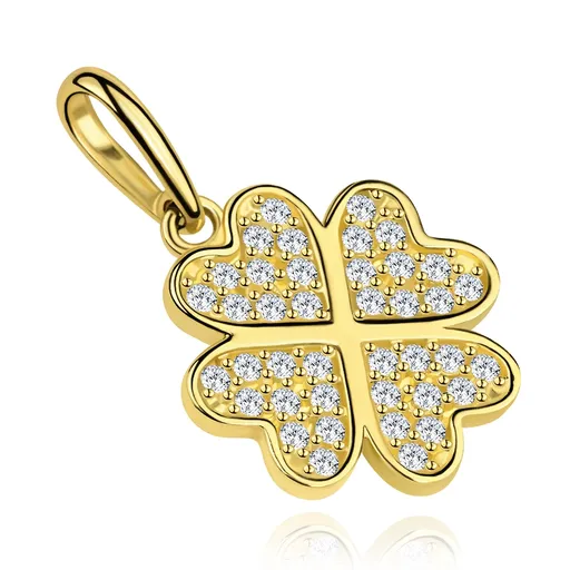 Prívesok zo žltého zlata 9K v tvare štvorlístka so zirkónmi