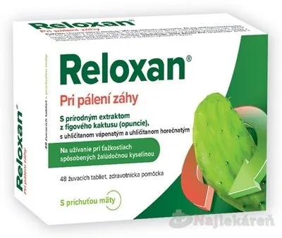 Reloxan Pri pálení záhy mäta 48 žuvacích tabliet