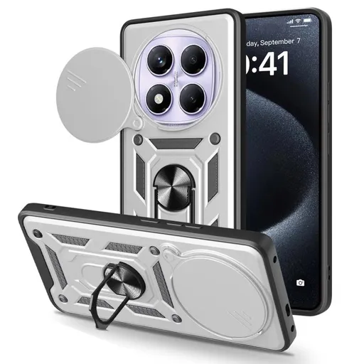 RING CAMERA Kryt s držiakom pre Xiaomi Redmi Note 14 Pro strieborný