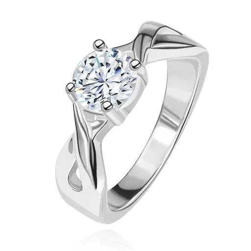 Snubný prsteň zo striebra 925 - okrúhly zirkón v prepletaných pásoch - Veľkosť: 57 mm