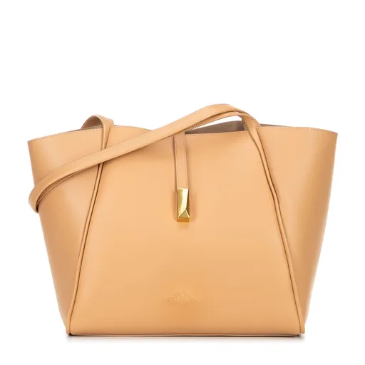 Dámska kožená nákupná kabelka s odnímateľným vreckom, béžová 100-4E-201-9