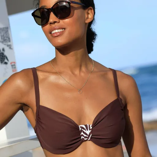 Plavková jednofarebná vystužená podprsenka s nariasením so vzorom Zebra, s kosticami