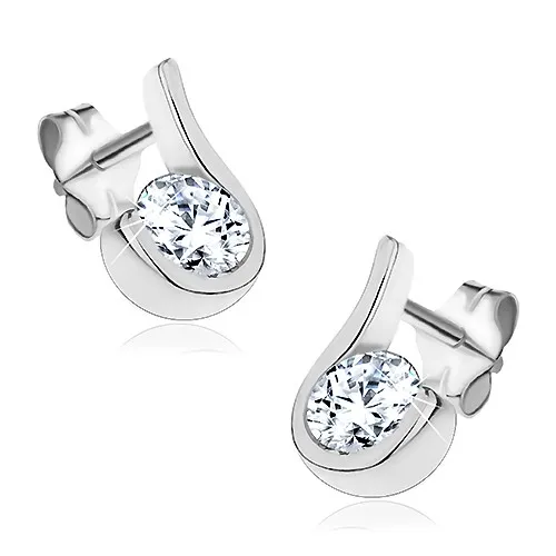 Puzetové náušnice zo striebra 925 - zirkónik obtočený zvlneným pásom