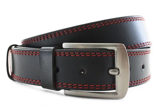 Čierny kožený pánsky opasok s dvojitým šitím