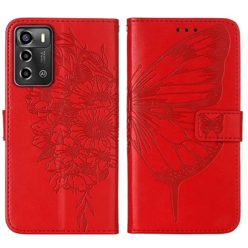 ART BUTTERFLY Peňaženkový kryt ZTE Blade A72 (nevhodné pre verziu A7040) červený