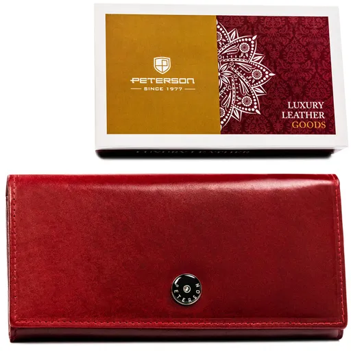 Elegantná, červená kožená dámska peňaženka so zapínaním na patent - Peterson