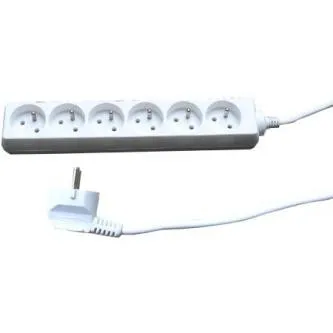 Síťový kabel 230V predlžovací, CEE7 (vidlica) - zásuvka 6x, 5m, VDE approved, biely