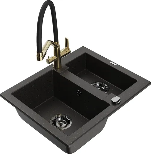 MEXEN/S MEXEN/S - Carlos granitový drez 1.5 vrátane batérie Duo, čierna/zlatá metalik 6518-75-671701-57-B