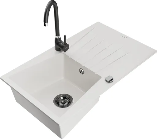 MEXEN/S MEXEN/S - Cesar granitový drez s odkvapkávačom vrátane batérie Telma, biela 6514-20-670200-70