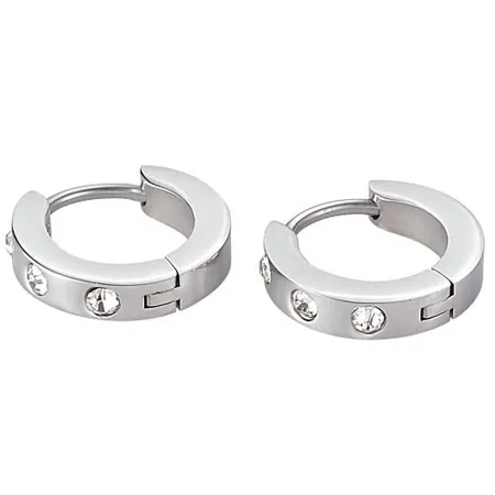 Oceľové náušnice striebornej farby - tri číre zirkóny, kĺbové zapínanie