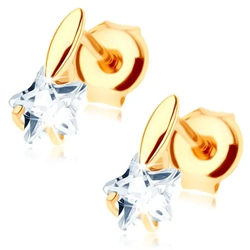 Zlaté náušnice 9K s čírou zirkónovou hviezdou a zlatým zrnom