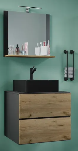 VCM 3dílná umyvadlová skříňka Lendas BL M 60 cm se zrcadlem, antracitová