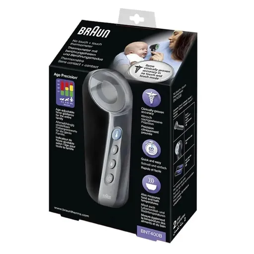 Braun BNT400B bezdotykový teplomer, extrémne citlivý senzor, technológia Age Precision, čierny