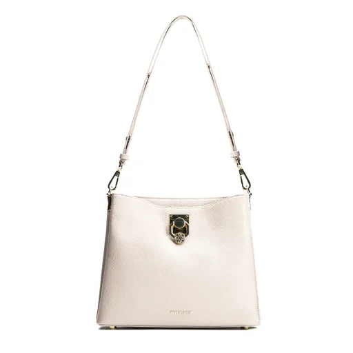 Dámska ramenná kožená kabelka s prackou krémová 100-4E-605-0