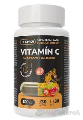 BE A PRO! D3 2500 IU + Vitamín C so šípkami 30cps