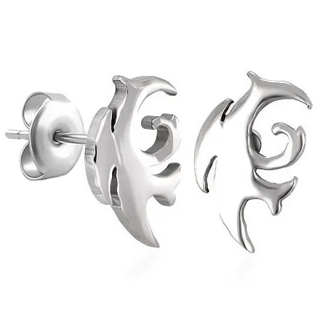 Náušnice, chirurgická oceľ, tribal motív, strieborný odtieň, puzetky