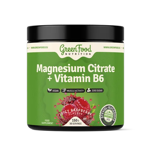 GREENFOOD NUTRITION Magnesium Citrate + Vitamín B6 juicy raspberry150 g