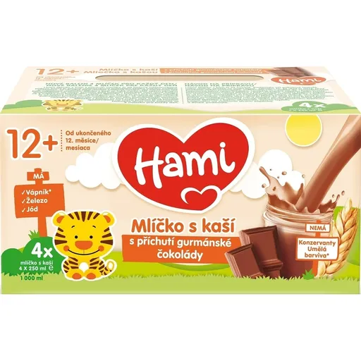 HAMI Mliečko s kašou s príchuťou čokoláda 12m+ 4 x 250 ml
