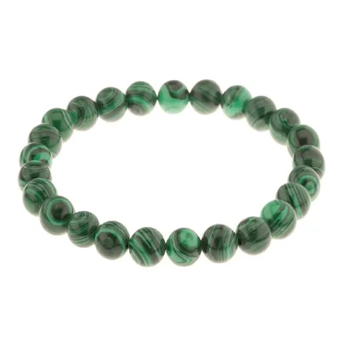 Elastický náramok z malachitových guličiek v odtieňoch zelenej farby, čierne pásiky