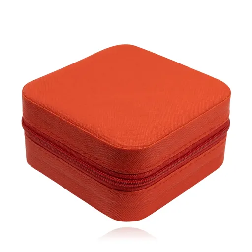 Červená šperkovnica so štruktúrovaným povrchom a zapínaním na zips