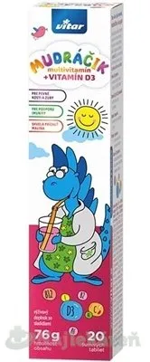 Vitar Mudráčik Multivitamín + Vitamín D3 malina 20 šumivých tabliet