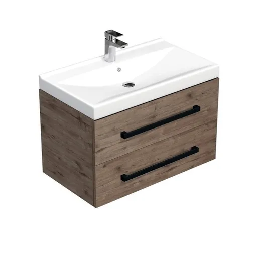 Kúpeľňová skrinka s čiernou úchytkou a umývadlom SAT Cube Way 80x53x46 cm dub Wellington mat CUBE46C802DWVER