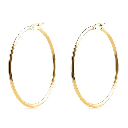 Náušnice z ocele 316L - veľké kruhy zlatej farby, štvorhranný prierez, 50 mm