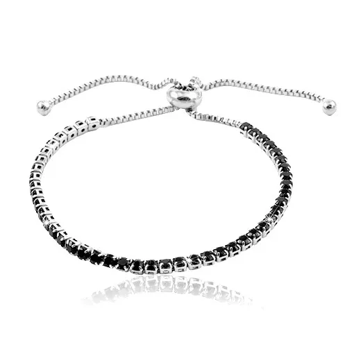 Oceľový náramok striebornej farby, línia okrúhlych čiernych zirkónov