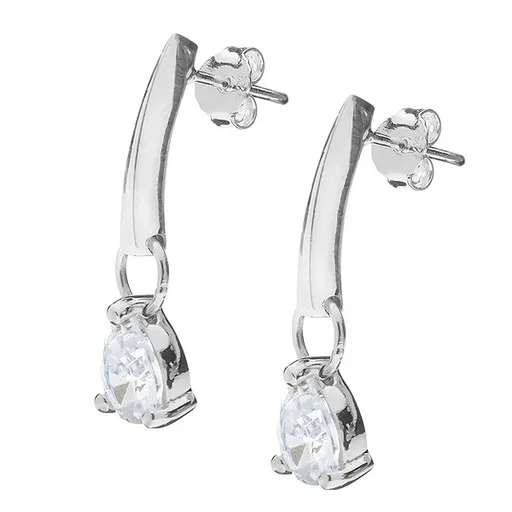 Náušničky zo striebra 925 - číra zirkónová slzička na krúžku a špici