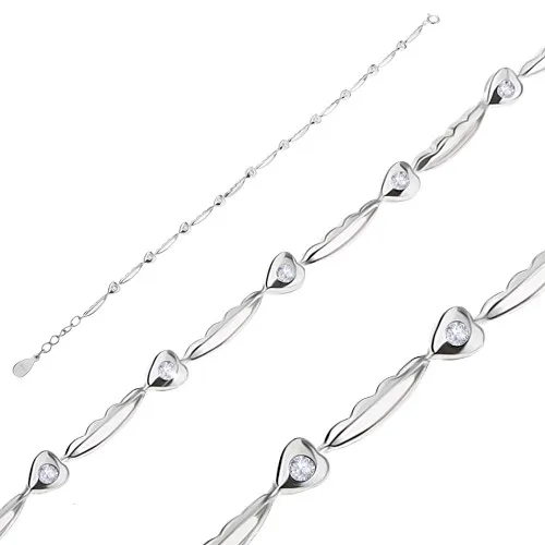 Náramok zo striebra 925, úzke podlhovasté články s výrezom, srdiečka