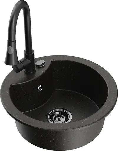 MEXEN/S MEXEN/S - Diego granitový drez 1-miska vrátane batérie Elia, čierna/zlatá metalik 6512-75-670101-70-B